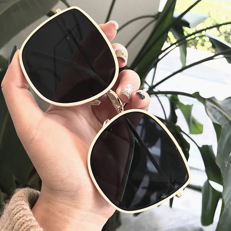 2024 New Big Frame Sunglasses for Women - White Concave Shape Square Sunglasses for Big Faces